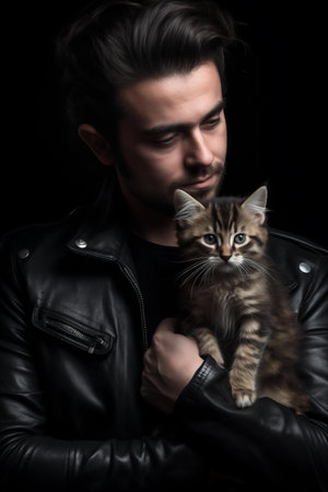 Biker with a kitten, Generative AIの素材