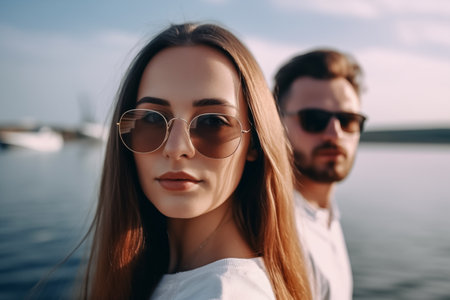 Young couple on a yacht, Generative AIの素材