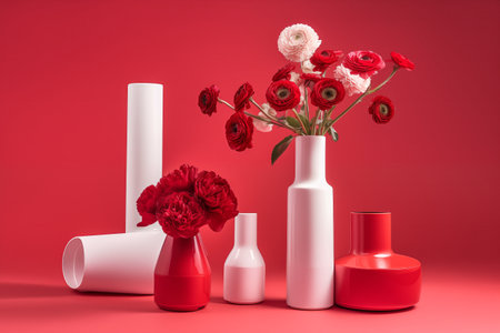 Red and pink vases, Generative AIの素材