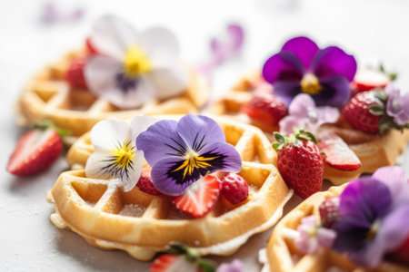 Homemade heart shape waffle decorated with berries, Generative AIの素材