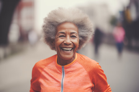 Afro-american woman running marathon, Generative AIの素材
