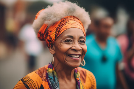 Afro-american woman running marathon, Generative AIの素材