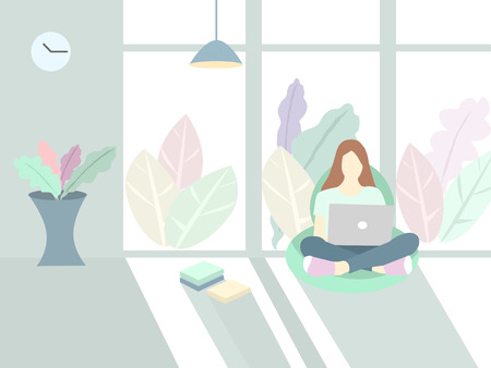 Woman is working at home office,working space and home office concept vector.のイラスト素材