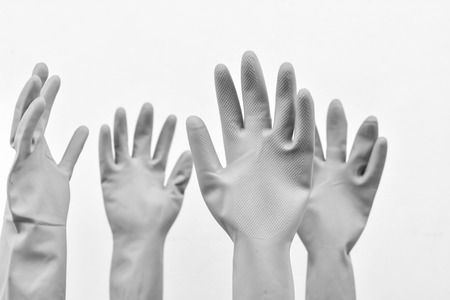 Rubber Gloves on white backgroundの写真素材