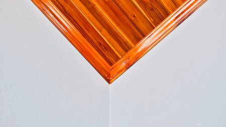 Modern ceiling,building ceiling wooden,teak wood material,carpenter design,ceiling is made of golden teak wood, lacquer is made from handの写真素材