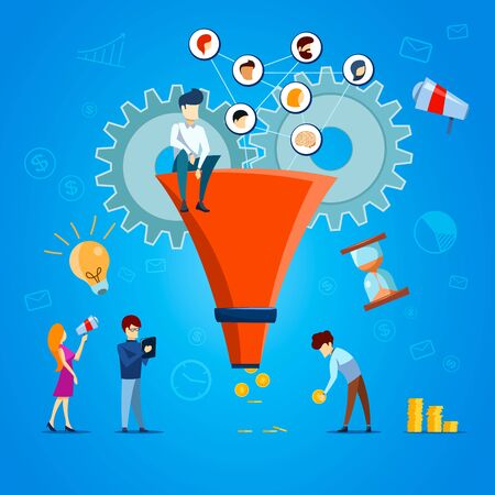 Funnel sale generation. Digital marketing funnel lead generations with buyers.のイラスト素材