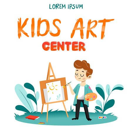 Children Creativity Art Center banner template, art school or class for kids, child development and education with place for text.のイラスト素材