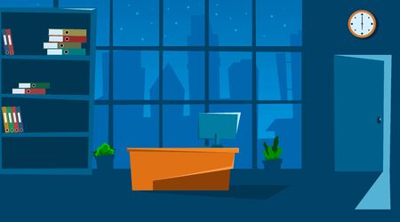 Empty office space interior with furniture and laptop. Flat style. Vector illustrationのイラスト素材