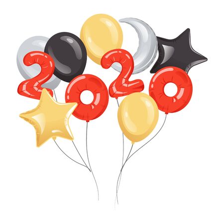 2020 New Year design card. Balloons isolated on white background with place for text. Flat style. Vector illustrationのイラスト素材