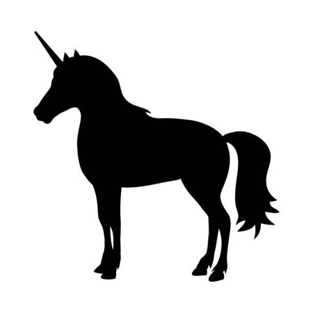 Unicorn Mythical Horse Silhouette Isolated On the White Background. Flat Style. Vector Illustration.のイラスト素材