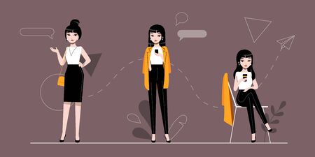 Businesswoman And Self Employment Concept.Self Confident Businesswoman Character In Different Poses...