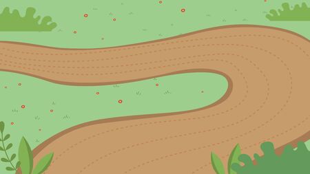Concept Of Sports Competition. Empty Special Track For Triathlon Race. Without People. Winding Road For Professional Athletes In The Park Zone With Green Grass. Cartoon Flat Style Vector Illustrationのイラスト素材