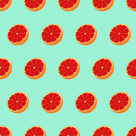 Beautiful Seamless Pattern With Many Grapefruits. Modern Design Template. Cute Sweet Tasty Grapefruits. Trendy Textile, Fabric, Wrapping. Modern Design For Paper. Cartoon Flat Vector Illustration.のイラスト素材