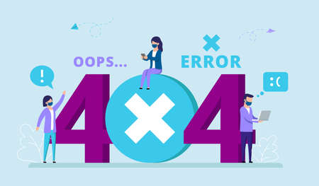 Error 404 Concept Illustration With Male And Female Characters. Group Of People In Masks Interacting...