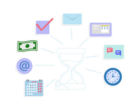 Business Time Management Vector Illustration In Cartoon Flat Style. Composition On White Background...