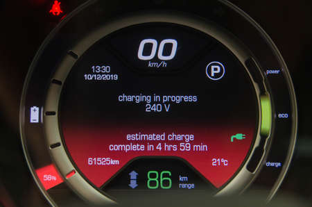 Electric Vehicle Charging Information Display Dashboard. Led Speedometer With Indicators