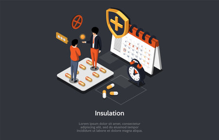 RX Medical Prescription Drug. Medicine Prescription Medicines Seasonal Allergy Diagnosis Pollen Allergy Immunotherapy, Iillness With Cough, Cold And Sneeze Symptoms. Isometric 3d Vector Illustrationのイラスト素材