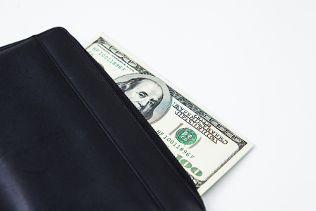 wallet with money isolated on white background, salary,price, earnings, savings