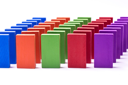 A domino game outof colorful blocks. All isolated on white background.