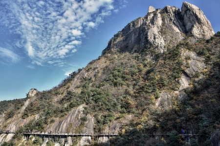 Nine Glorious Mountains, one of the four sacred mountains of Chinese Buddhism located in Qingyang County in Anhui Province in China.の写真素材