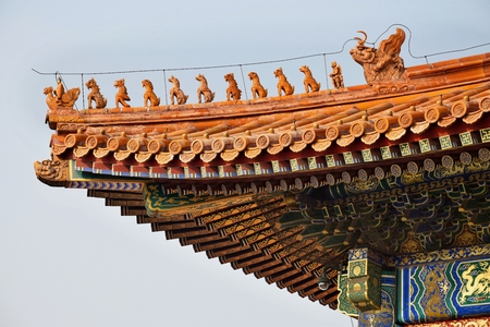 Ancient pavilion and its decorative roof in Forbidden City, Beijing, China.