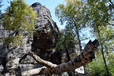 The Tisa Rocks or Tisa Walls are a well-known group of rocks in the western Bohemian Switzerland. The region, with its rock pillars up to 30 m high are protected as a national nature reserve.の写真素材