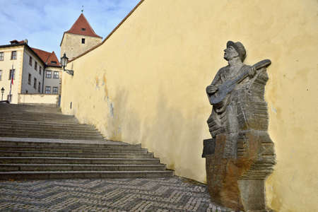 An Old Castle Stairs in Prague, Czech Republic, a set of 121 stairs, was built  between 1835â1837 to connect the Lesser Town of Prague to the Prague Castle.のeditorial素材