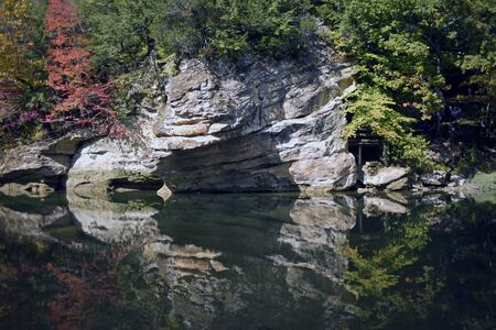 Sandstone cliffs dip into Sugar Creek at Turkey Run State Park