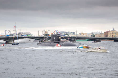 Russian nuclear powered submarine and army ship