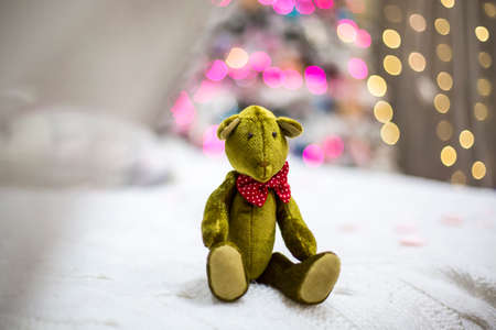 small knitted baby toys for sale at outdoor handmade marketの写真素材