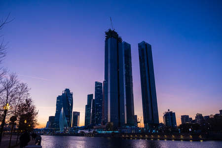 Moscow-city, Russia. Moscow International Business Center. at sunsetの写真素材