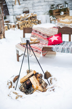 Christmas decor, New Years interior details, Christmas tree, toys, candlesの写真素材