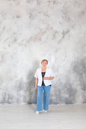 Portrait of elderly woman 80 old in studioの写真素材