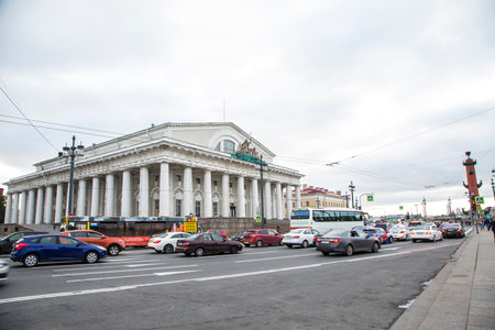 Facade of l buildings in a street in the city center of saint petersburgの写真素材