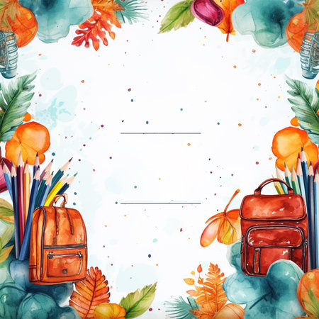 watercolor back to school background, objects and elements for schoolの写真素材