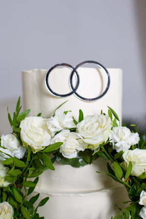 Delicious beautiful and elegant wedding baked cheese cakeの写真素材