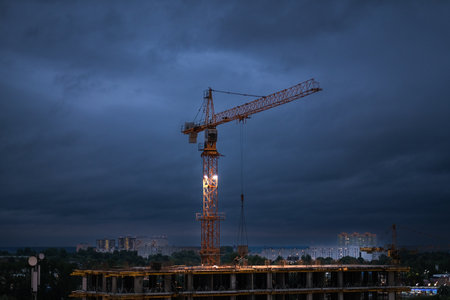 Construction of modern high-rise residential buildingsの写真素材