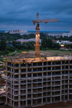 Construction of modern high-rise residential buildingsの写真素材
