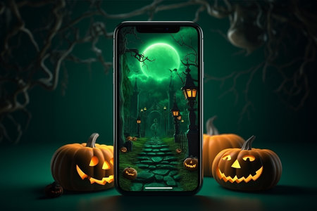 Halloween background with phone with copy spaceの素材