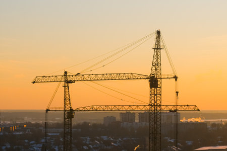 Construction of modern high-rise residential buildings. Timelapse