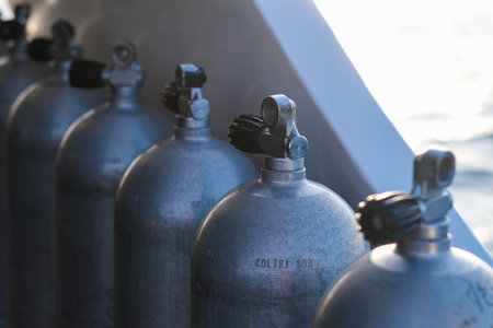 snorkeling equipment for driving on wood platformの写真素材