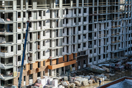 Construction of modern high-rise residential buildings.の写真素材
