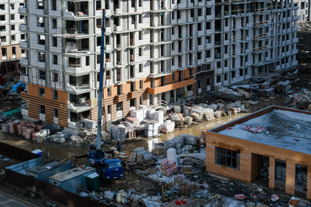 Construction of modern high-rise residential buildings.の写真素材