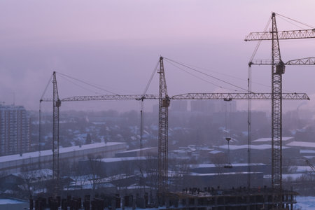 Construction of modern high-rise residential buildings. Timelapseの写真素材