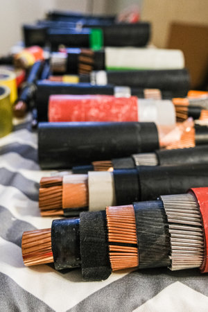 Cross section of high-voltage cable. High quality photo