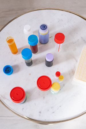 Close-up of gloves working in a testing laboratory. High quality photoの写真素材