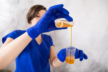 Close-up of a doctor gloves working in a testing laboratory. High quality photoの写真素材