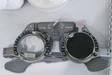Fashion glasses on display on the shelf of the optical store mall.