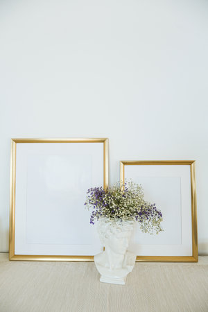 flowers in a vase, vertical frame for mocap photos. High quality photoの写真素材