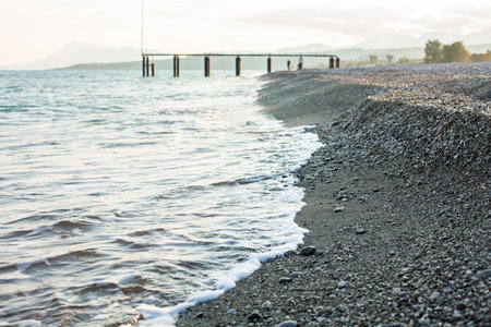 sea stone coast and pier. High quality photoの写真素材